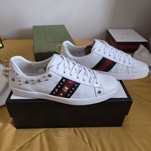 Authentic Gucci White Leather Men's Sneakers with Studs